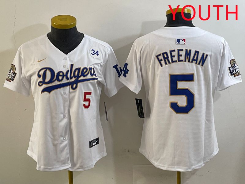 Youth Los Angeles Dodgers #5 Freeman White Gold Game 2025 Nike MLB Jersey style 5->youth mlb jersey->Youth Jersey